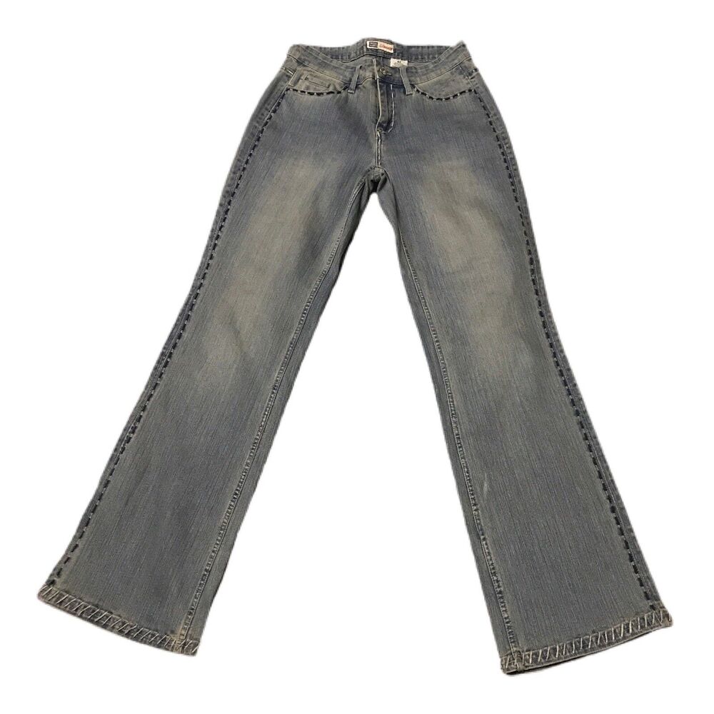 faded glory women jeans sz 6 wide leg embroidered pockets boot cut Mid Rise